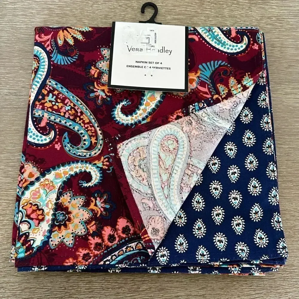 Vera Bradley Paisley Napkins Set 4-pc Maroon Navy Blue